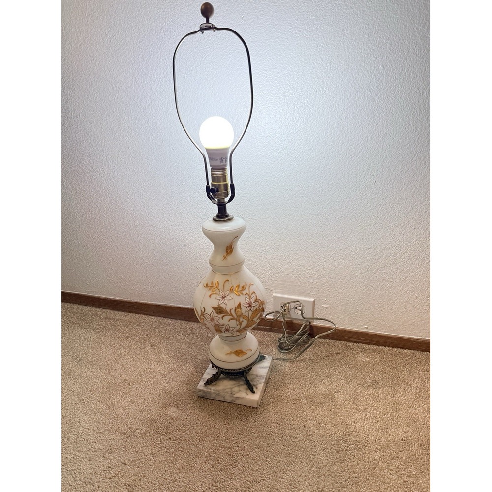 Vtg White Satin Lamp Made in Western Germany, Poseidon Fish Base On Marble 29" - Picture 2 of 16